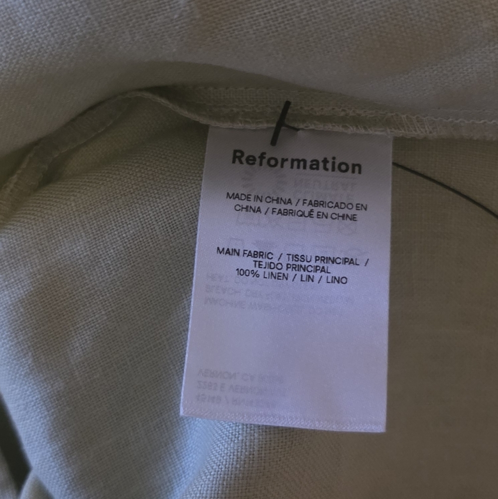Reformation Sawyer Linen Dress Mini Dried Herbs Sage Green Size 6 NWT - Picture 7 of 10